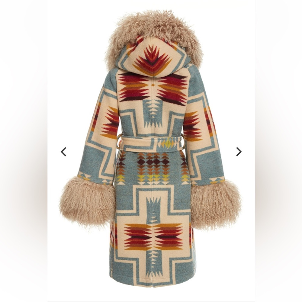 NEW LINDSEY THORNBURG HARDING SMOKING ROBE Shale blue Pendleton coat shearling - Picture 2 of 4